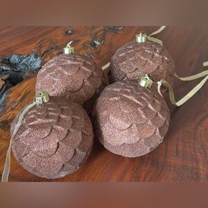 Glittery Brown Pinecone Ball Ornaments - 4
